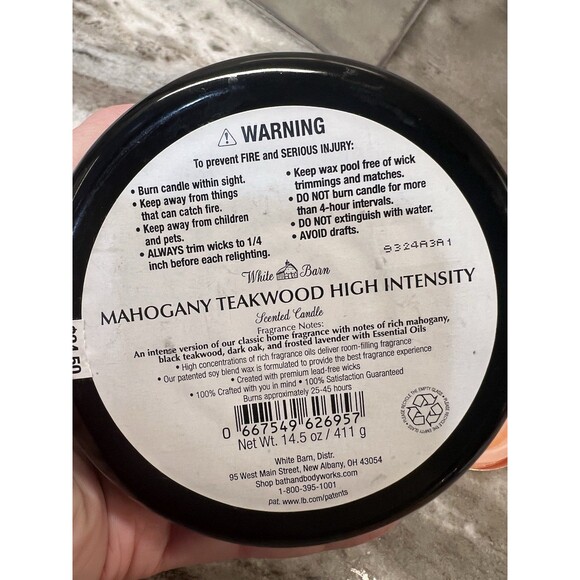Bath & Body Works White Barn MAHOGANY TEAKWOOD HIGH INTEN 3 Wick Scented Candle - Picture 3 of 3